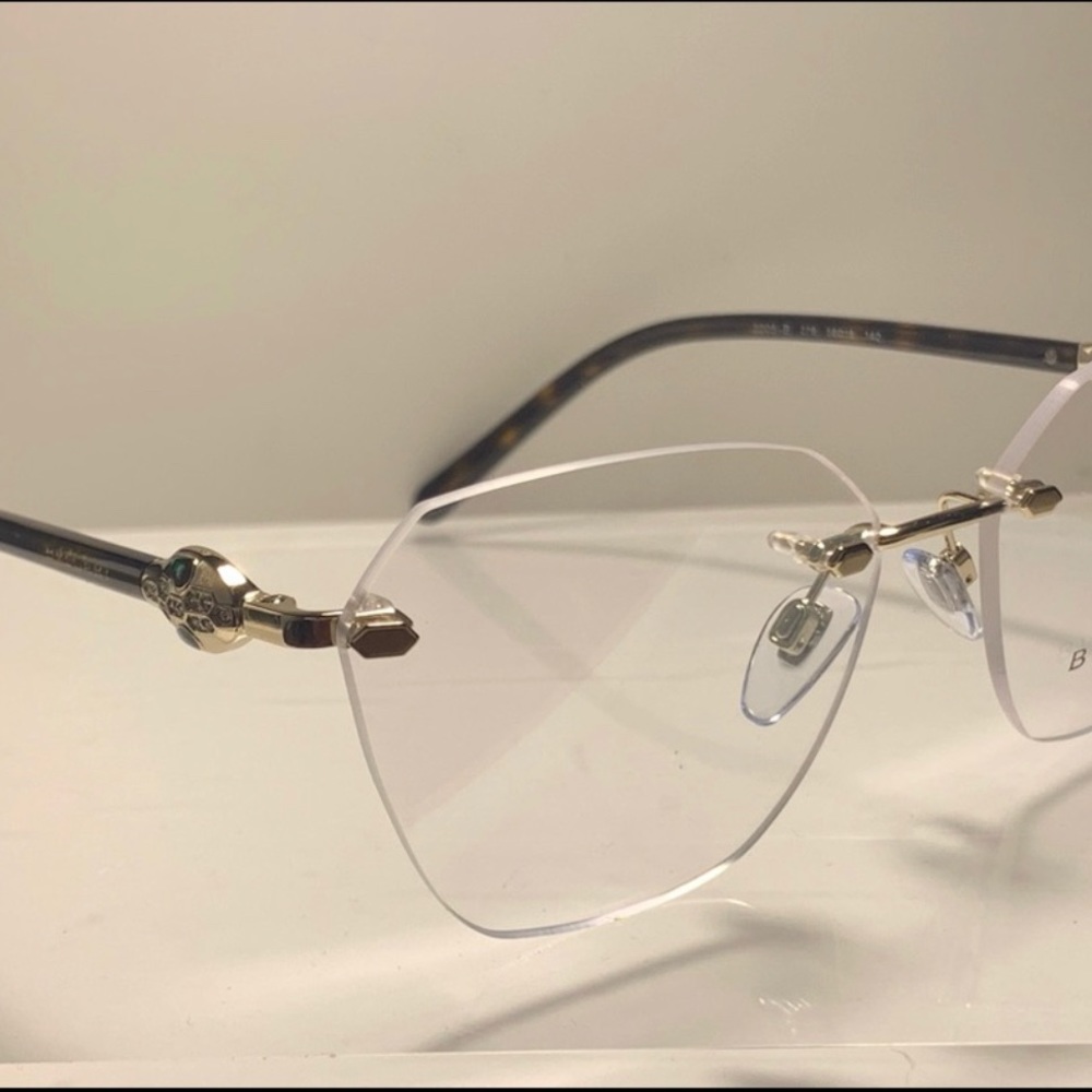 Bulgari Rimless Hexagon Glasses with Gold Accents and Tortoiseshell Temples